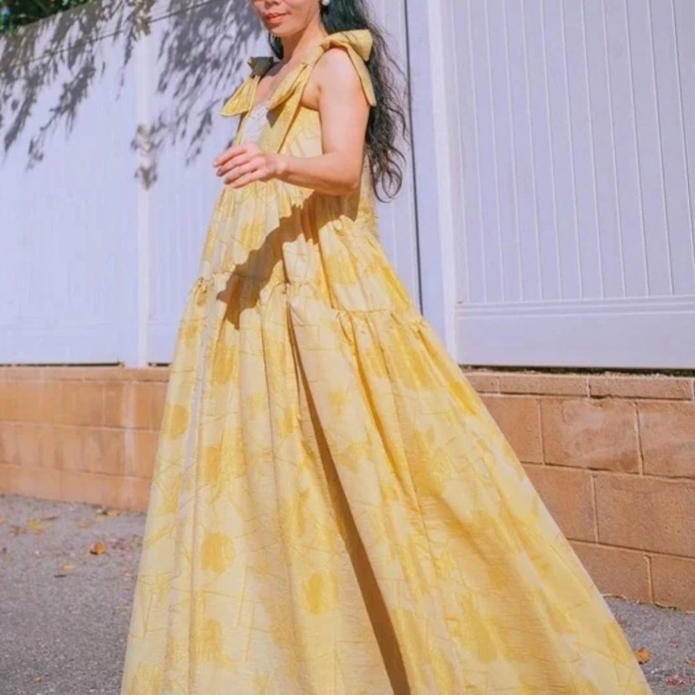 NEW Tuckernuck x Sister Jane Floral Square Neck Tiered Bow Shoulders Maxi Dress - Picture 7 of 13